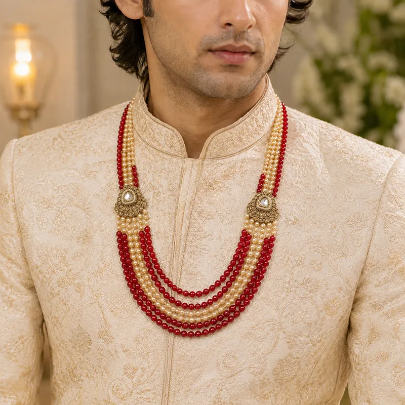 Ruby Pearl Layered Groom Necklace - Image 2
