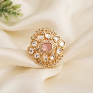 Pink Kundan Floral Statement Ring