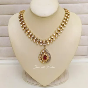 Alternative view of Royal Ruby Polki Teardrop Necklace Set