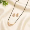 Radiant Crescent CZ Mangalsutra Set with Floral Stud Earrings