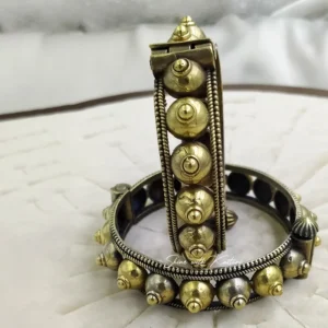 Alternative view of Luna Orbit Antique Gold Oxidised Silver Bangles