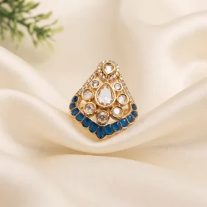 Royal Blue Kundan Teardrop Statement Ring