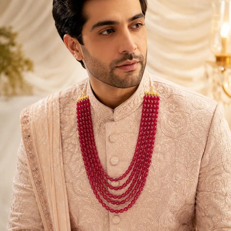 Royal Crimson Layered Mala for Groom - Image 2