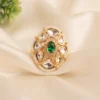 Royal Green Kundan Statement Ring with Pearl Border