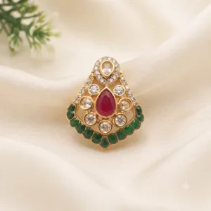 Royal Green Kundan Teardrop Statement Ring