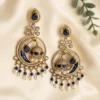 Royal Pearl Chandbali Statement Earrings, Blue