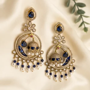 Royal Pearl Chandbali Statement Earrings, Blue