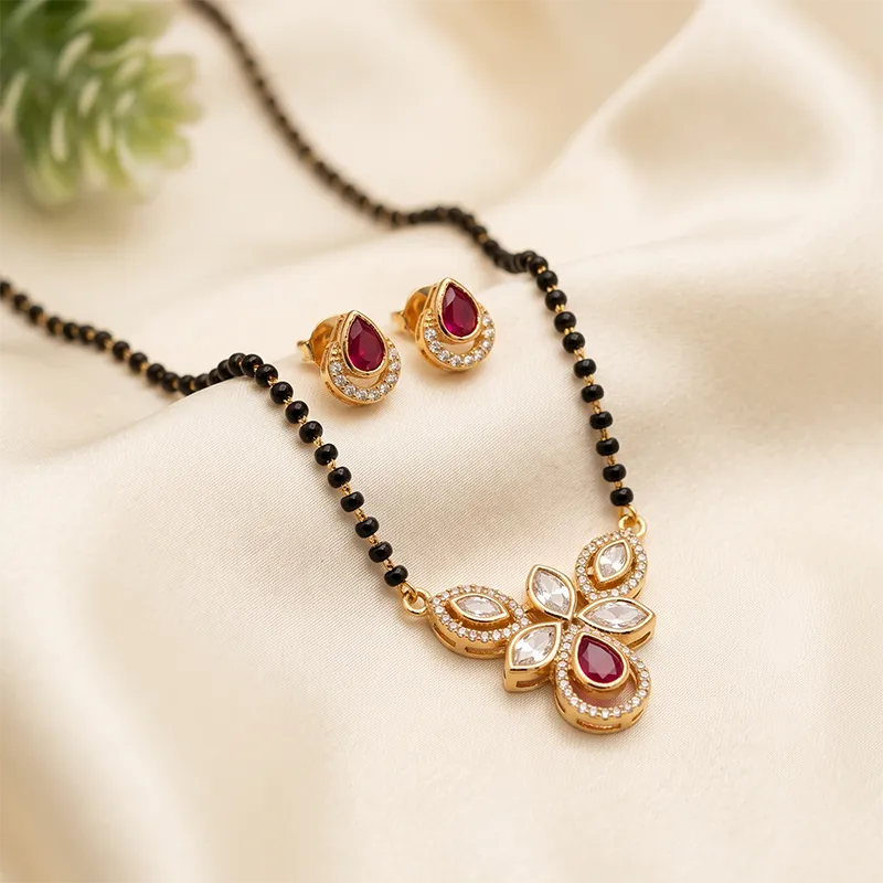 Ruby Floral Kundan Mangalsutra with Studs