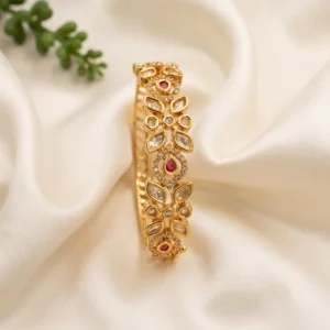 Ruby Kundan Floral Openable Cuff Bangle