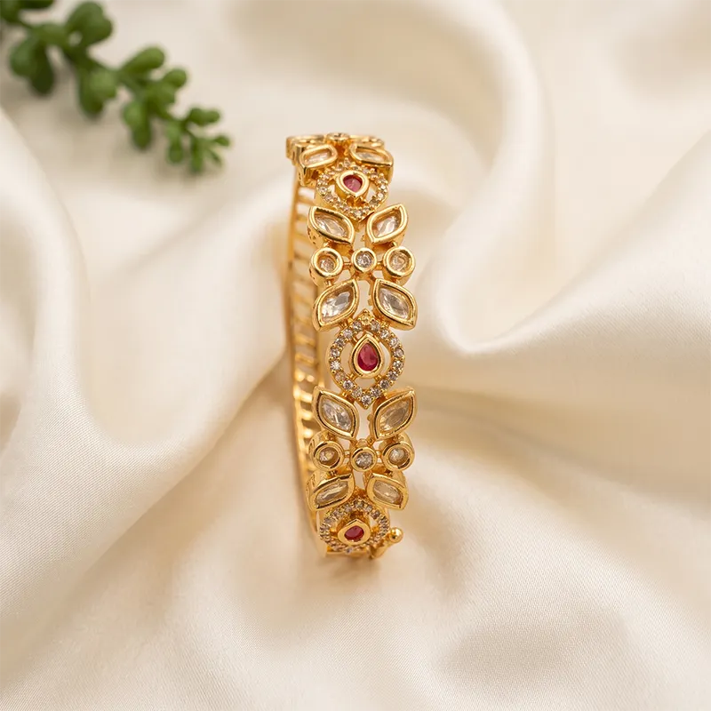 Ruby Kundan Floral Openable Cuff Bangle