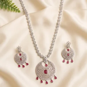 Ruby Radiance CZ Pendant Long Necklace
