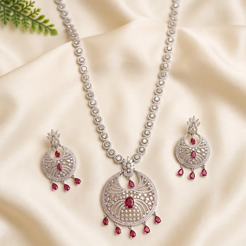 Ruby Radiance CZ Pendant Long Necklace