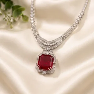 Ruby Square Cut Pendant CZ Necklace