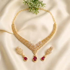 Ruby Teardrop Crystal Necklace Set
