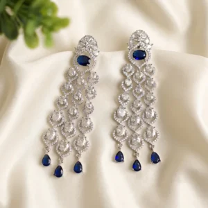Sapphire Stone Cubic Zirconia Chandelier Earrings