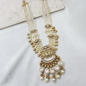 Alternative view of Regal Beads Long Necklace & Jhumka Set, White