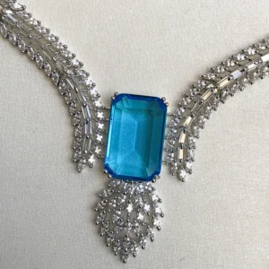 CZ Crystal AD Necklace Set, Blue - Image 3