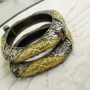 Crescent Cuff Dual-Tone Oxidised Silver Openable Bangle - Image 3