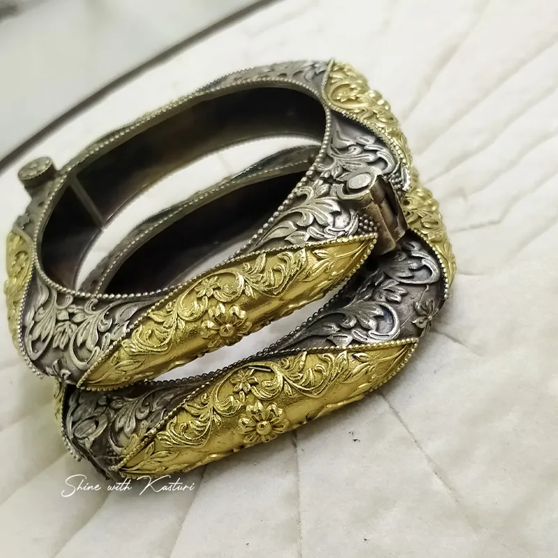 Crescent Cuff Dual-Tone Oxidised Silver Openable Bangle - Image 3