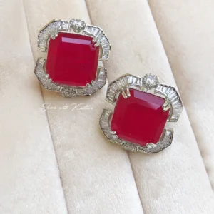 Ruby Square Cut Pendant CZ Necklace - Image 3