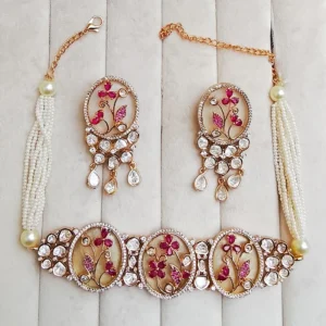 Alternative view of Pearl & Kundan Statement Choker, Ruby