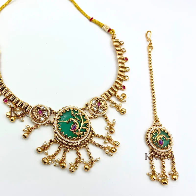 Heritage Peacock Necklace Set with Statement Earrings - Image 3