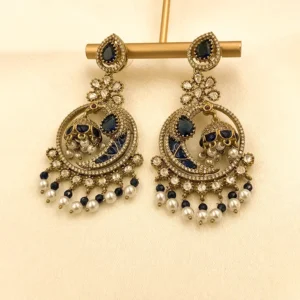 Alternative view of Royal Pearl Chandbali Statement Earrings, Blue