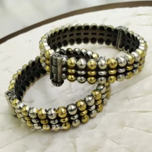 Alternative view of Bead Trio Oxidised Silver Bangle Pair