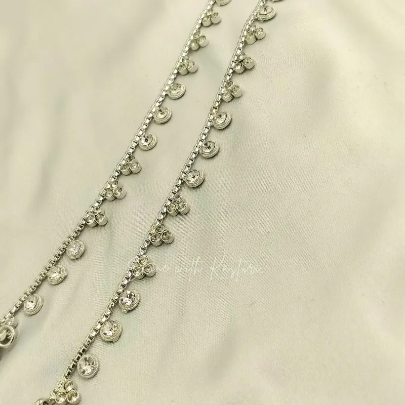 Silver CZ Charm Anklets - Image 2
