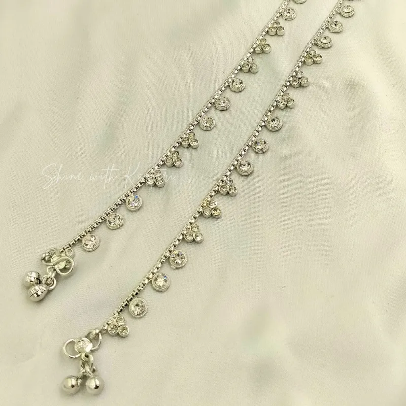 Silver CZ Charm Anklets