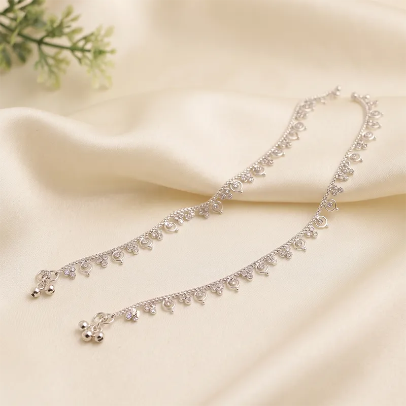 Silver Crystal Spiral Anklet