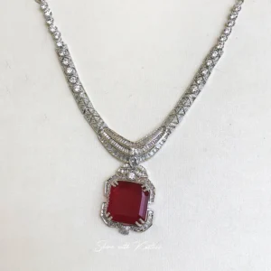 Ruby Square Cut Pendant CZ Necklace - Image 4