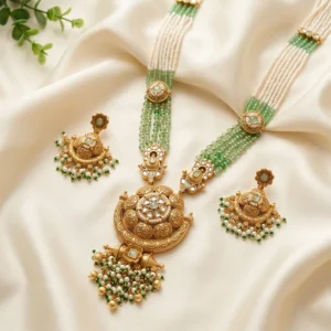 Statement Pearl Long Necklace with Gold Accents