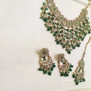 Alternative view of Kundan & Green Stone Bridal Choker with Maang Tikka