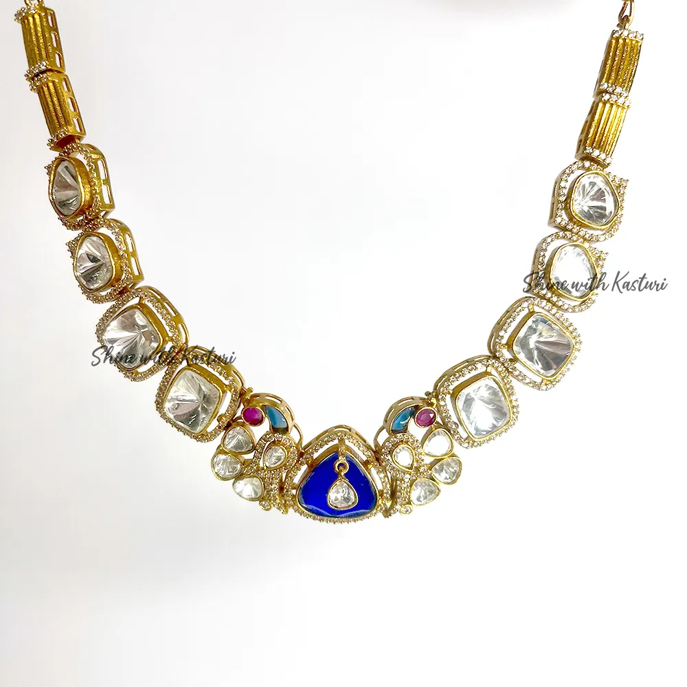 Blue Moissanite Stone Choker Necklace Set - Image 2