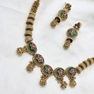 Alternative view of Antique Floral Meenakari Beaded Necklace Set