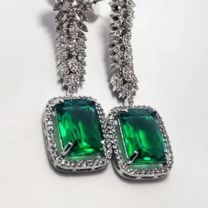 Minu Cubic Zirconia Y-Necklace, Green & Silver - Image 5