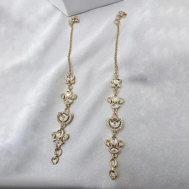 Delicate Floral Kundan Ear Chain - Image 3