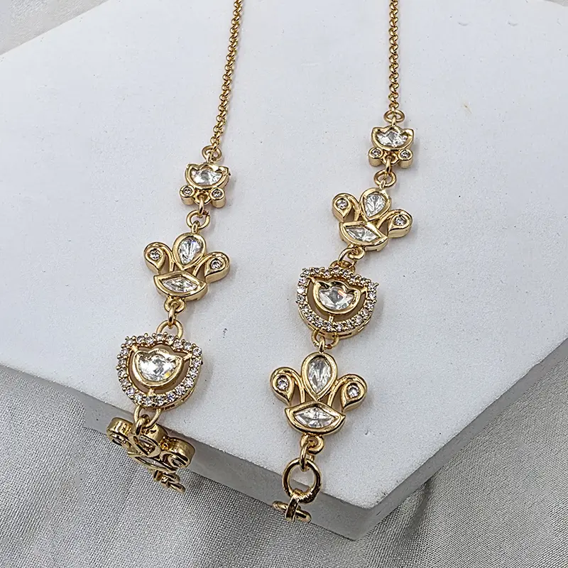 Delicate Floral Kundan Ear Chain - Image 2