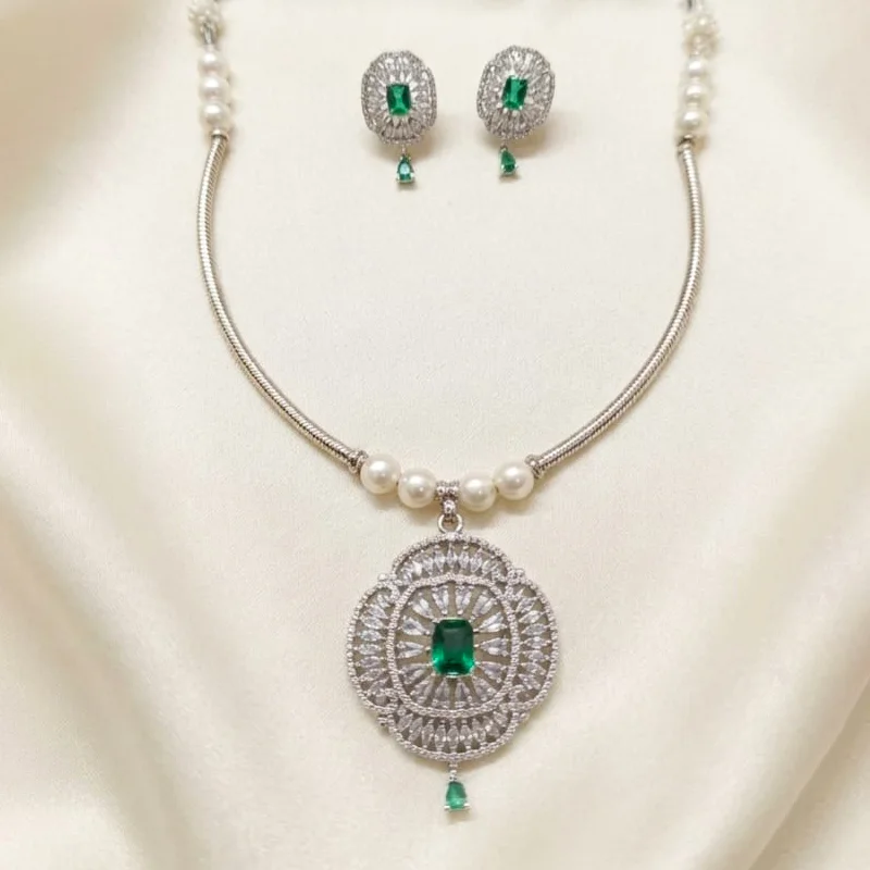 Emerald Elegance CZ Rani Pendant Necklace Set - Image 2