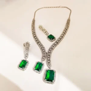 Minu Cubic Zirconia Y-Necklace, Green & Silver