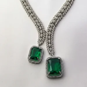 Minu Cubic Zirconia Y-Necklace, Green & Silver - Image 3