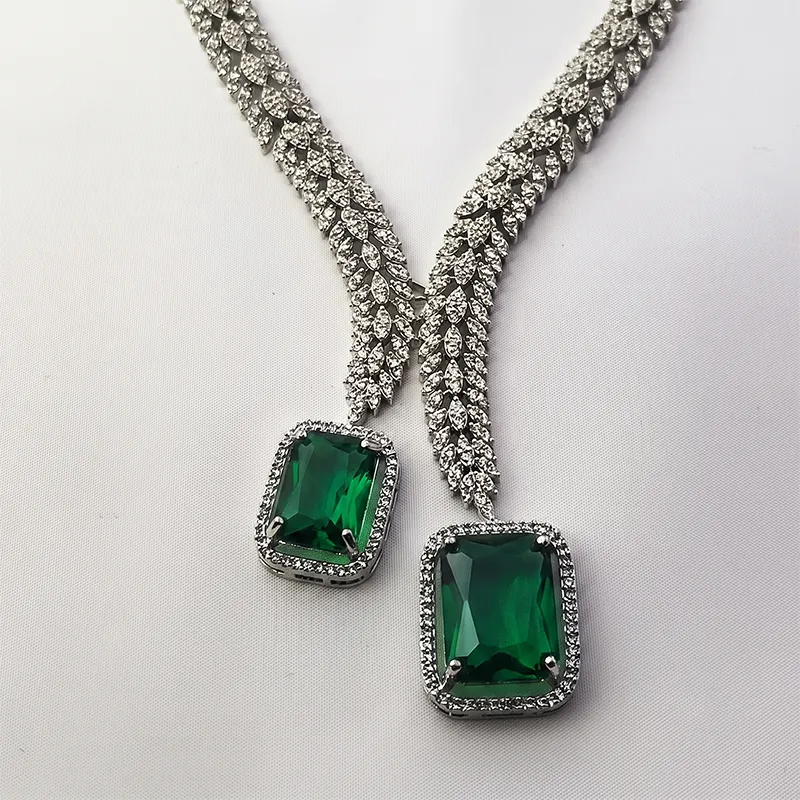 Minu Cubic Zirconia Y-Necklace, Green & Silver - Image 3