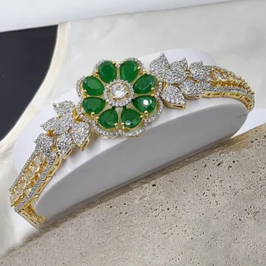 Alternative view of Emerald Floral CZ Choker Necklace with Stud Earrings