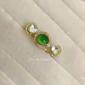 Emerald Kundan Triple Stone Statement Ring