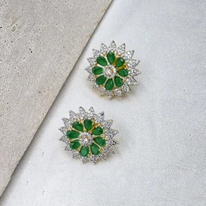 Emerald Floral CZ Choker Necklace with Stud Earrings - Image 3