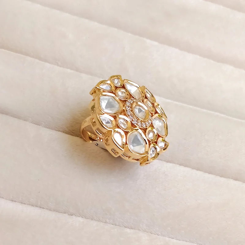 Gold-Tone Kundan Statement Ring