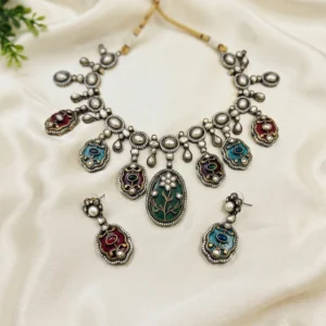 Handcrafted Oxidised Floral Choker Necklace Set