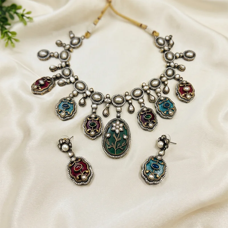Handcrafted Oxidised Floral Choker Necklace Set