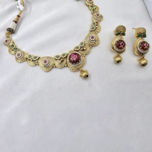 Alternative view of Heritage Lakshmi Temple Necklace Set with Green & Ruby Stones